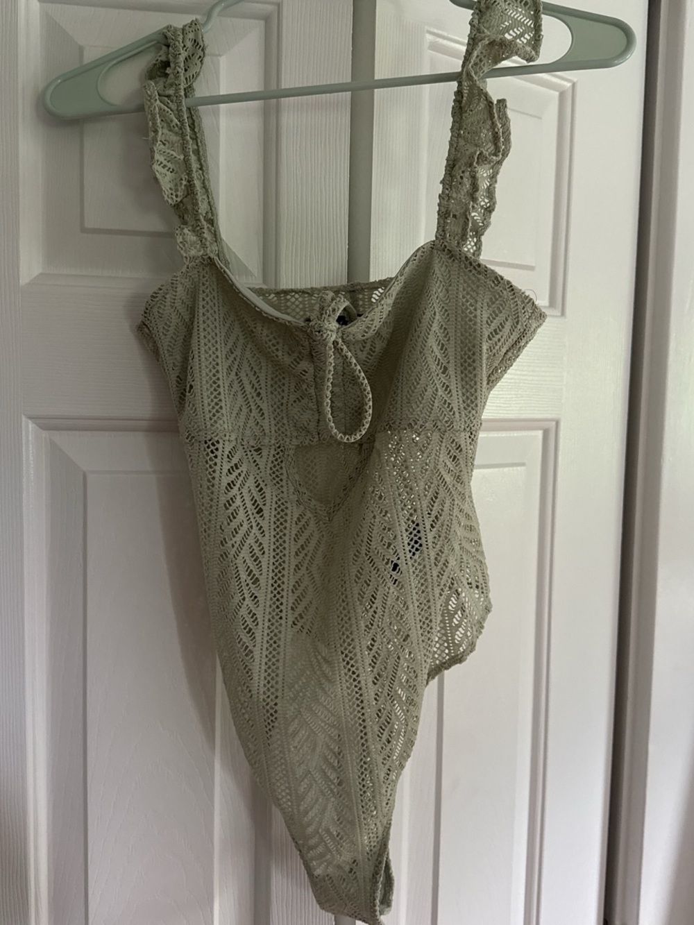 Women’s Lace Crochet Tank Top Bodysuit in Light Olive